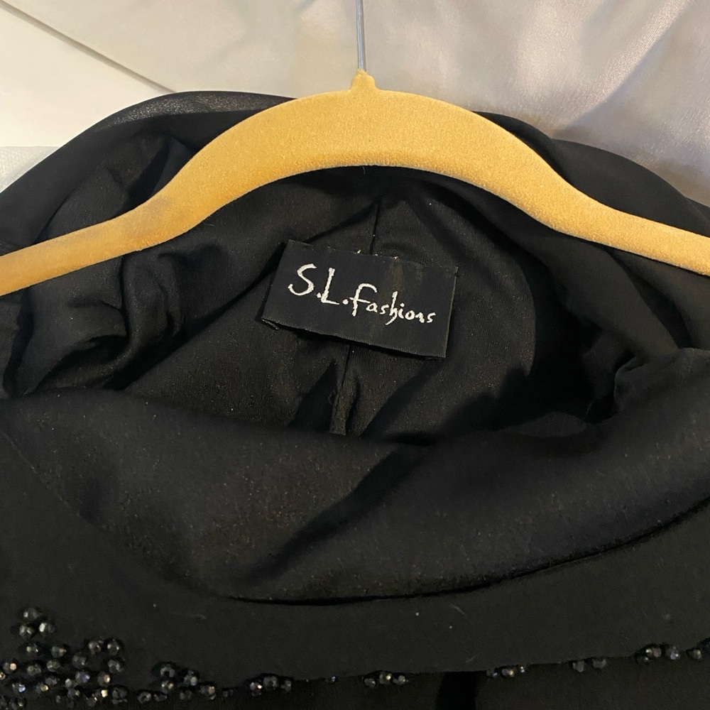 S.L. Fashions Elegant Black Dress with Bead Accents